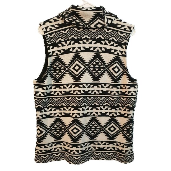 CHAPS Sweater Vest Button Up Black Ivory Southwest Aztec Cotton Knit - Large - Picture 6 of 8